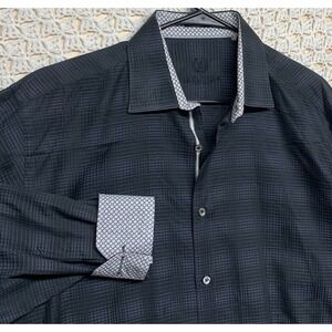 Bugatchi Shirt‎ Men's Sz L Classic Fit Black Check Long Sleeve Button Up